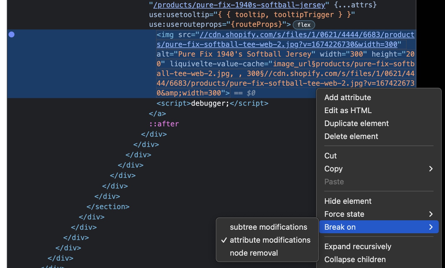 ss of adding dom breakpoints